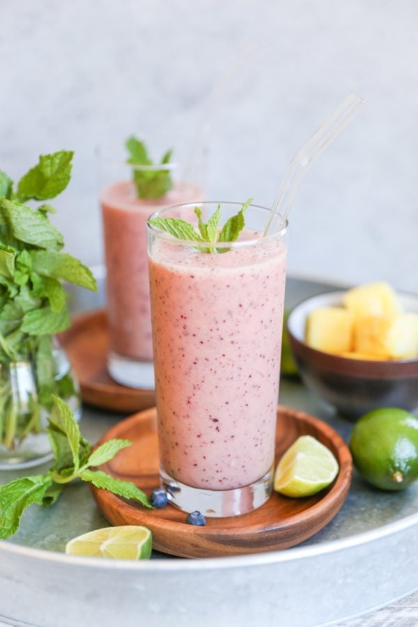 Two glasses of smoothie made with easy to digest ingredients