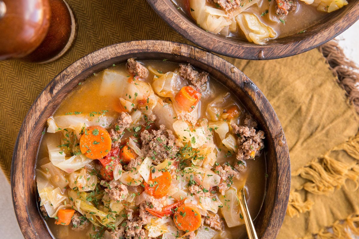 Ground Beef and Cabbage Stew made with 10 simple ingredients. A healthy, filling meal!