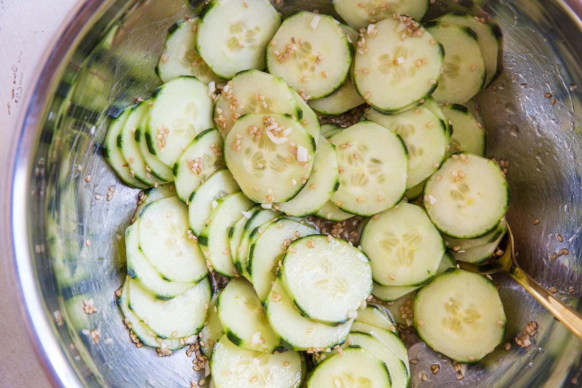 Easy Asian Cucumber Salad that you get at Japanese restaurants. Quick, flavorful, delicious!