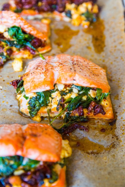 4-Ingredient Mediterranean Stuffed Salmon - The Roasted Root