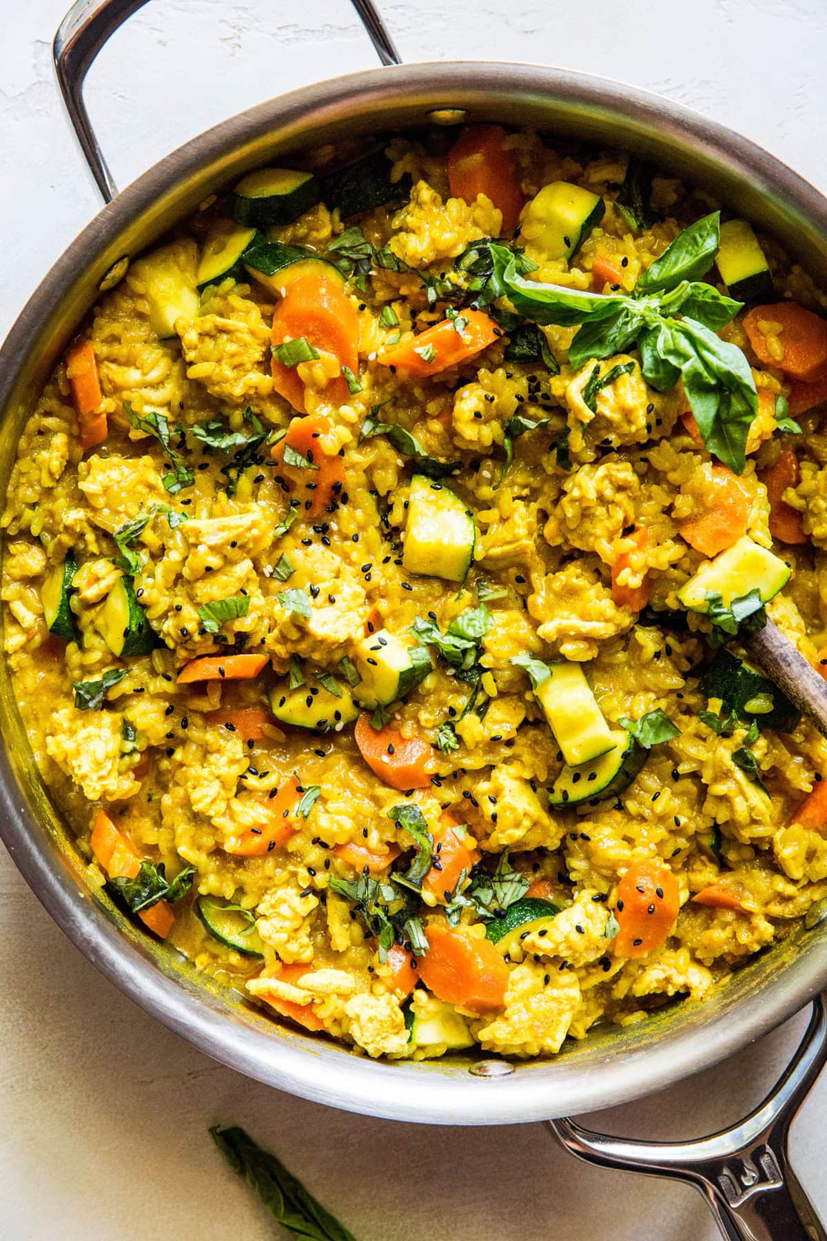 One Skillet Ground Turkey Thai Curry Skillet with Rice - an easy one-pot meal of aromatic coconut milk sauce | TheRoastedRoot.net