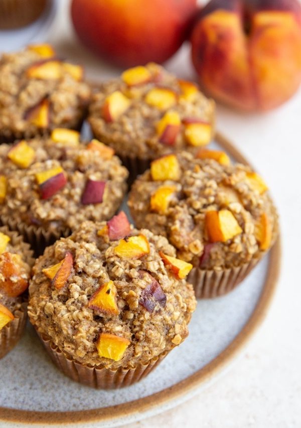 Peach oatmeal cups on a plate