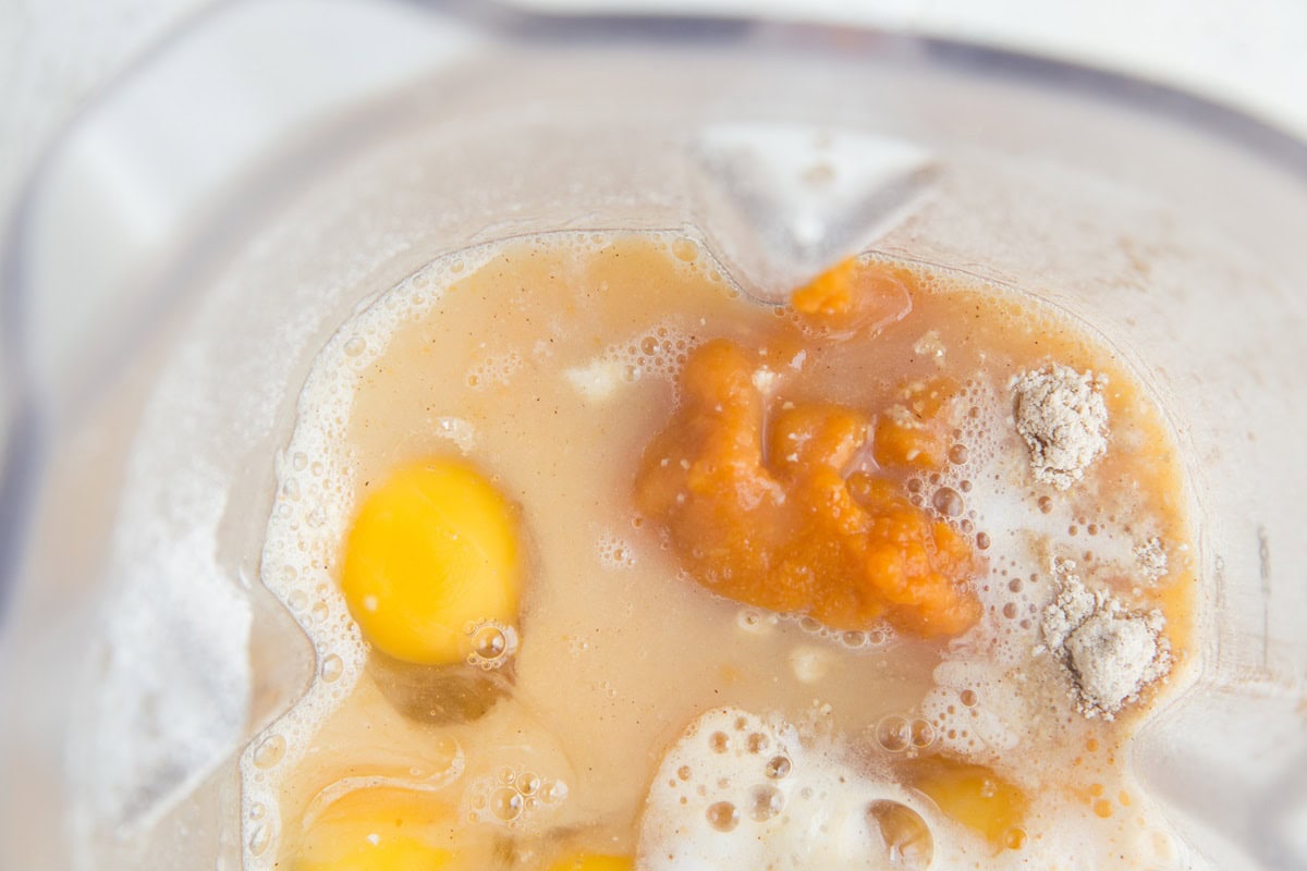 Add the rest of the ingredients for the pumpkin pancakes to the blender