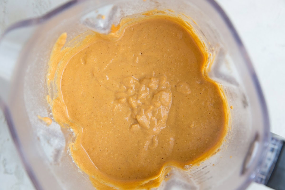 Pumpkin pancake batter in a blender