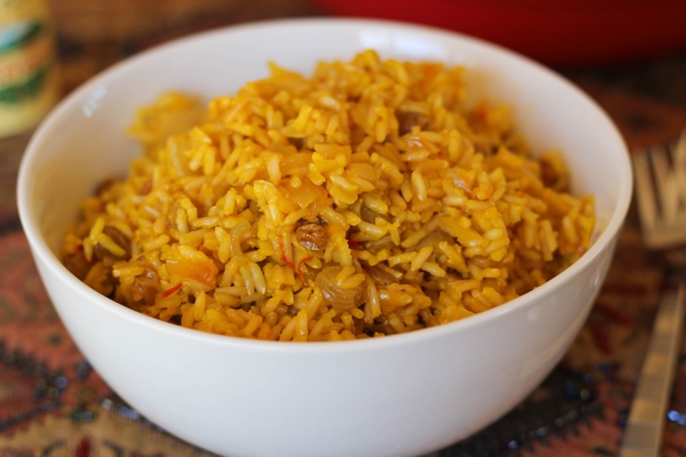 Saffron Rice with Golden Raisins & Pine Nuts - The Roasted Root