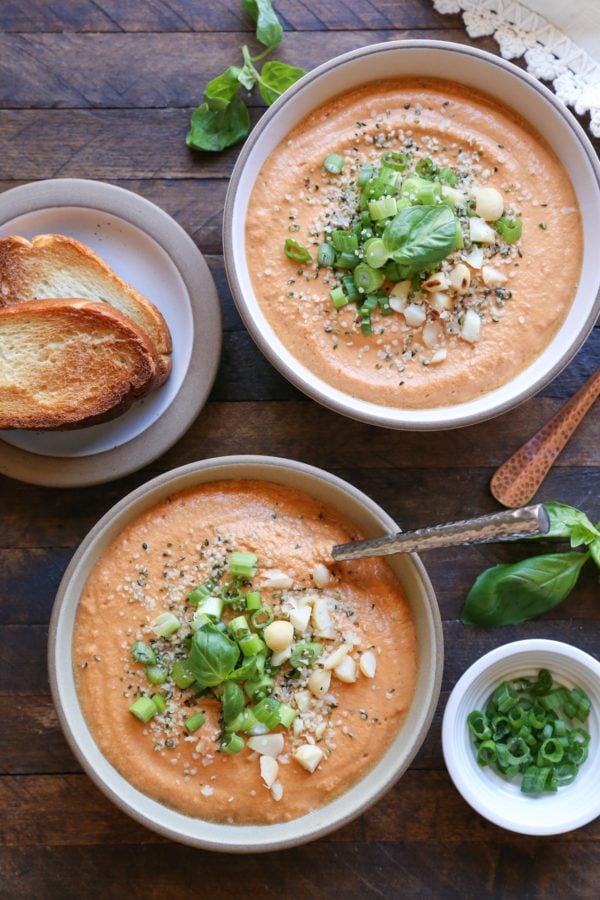 Creamy Vegan Tomato Basil Soup - a dairy-free, gluten-free recipe made with all whole food ingredients!