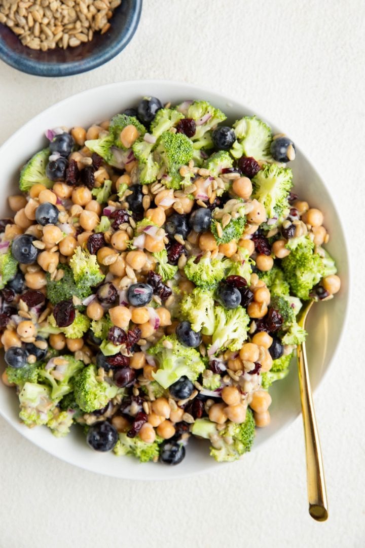 Chickpea Broccoli Salad with Sunflower Seeds - The Roasted Root