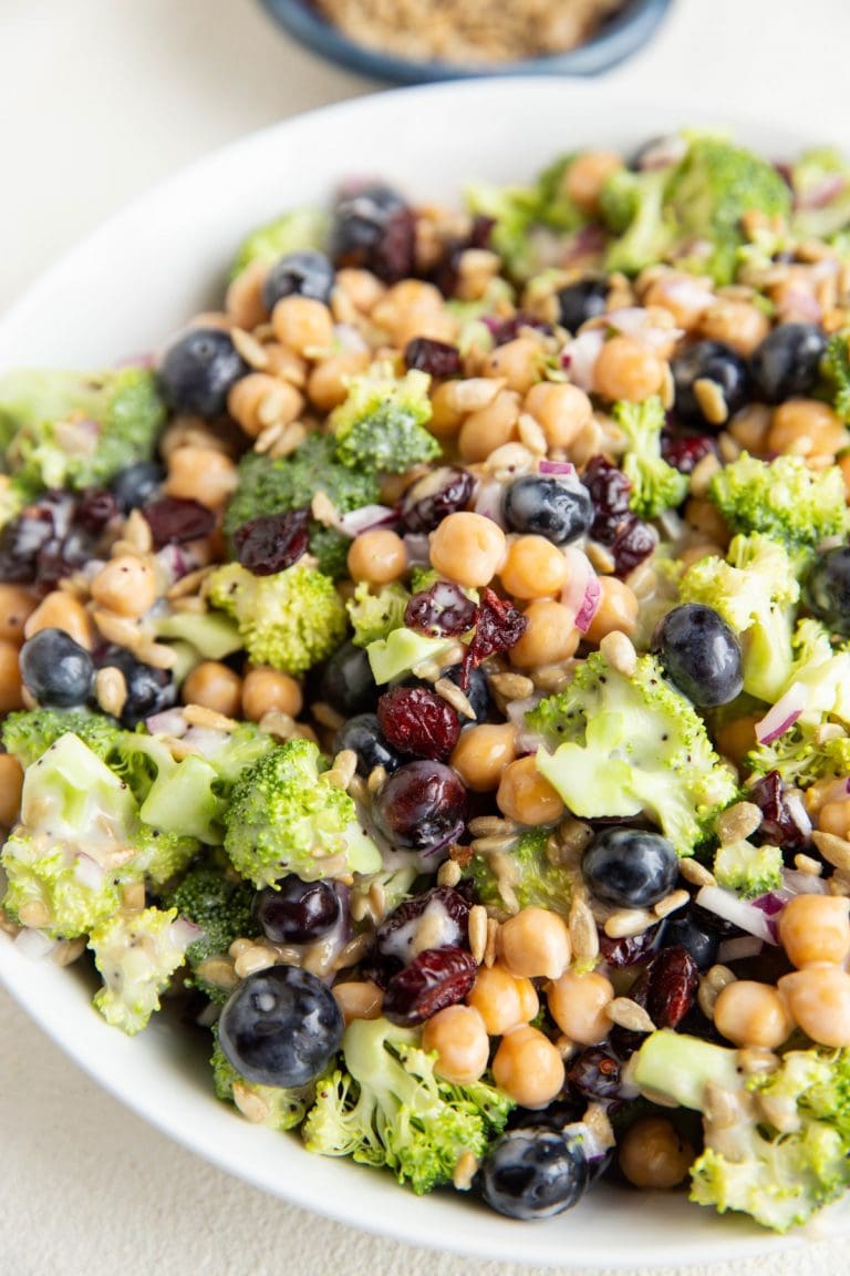 Chickpea Broccoli Salad with Sunflower Seeds - The Roasted Root