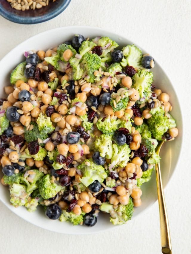 CHICKPEA BROCCOLI SALAD WITH SUNFLOWER SEEDS STORY - The Roasted Root