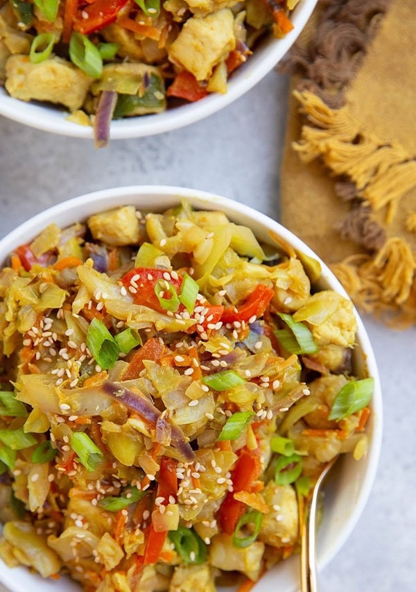 Cropped Thai Chicken and cabbage bowls