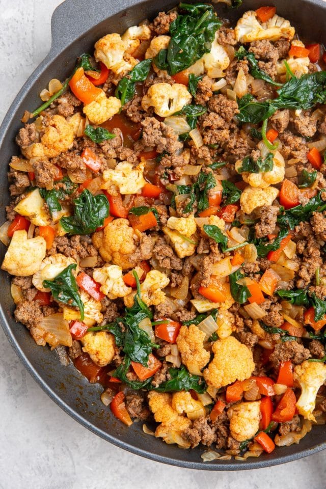 Mexican-Inspired Ground Beef and Cauliflower Skillet - The Roasted Root