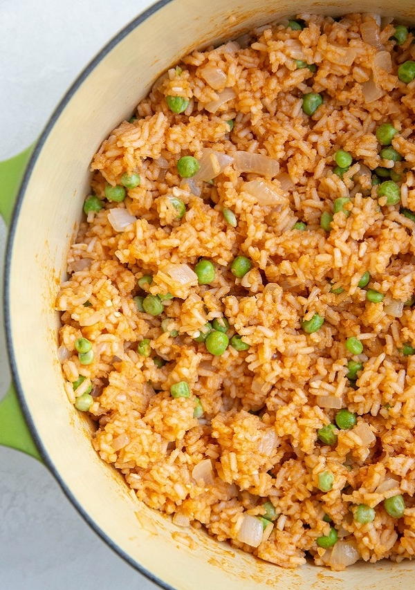 large pot of Mexican rice, ready to serve