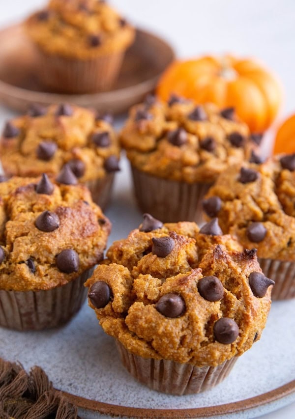 Almond flour pumpkin muffins on a plate.