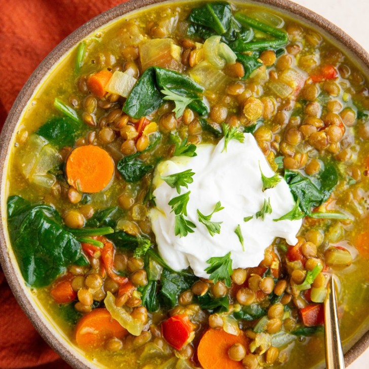 Crock Pot Curry Lentil Soup With Spinach - The Roasted Root