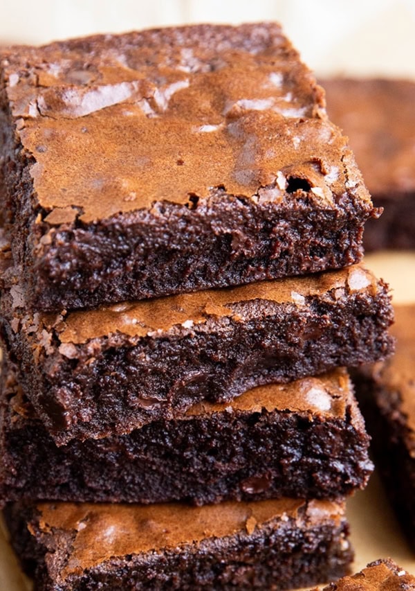 Stack of gluten-free fudge brownies