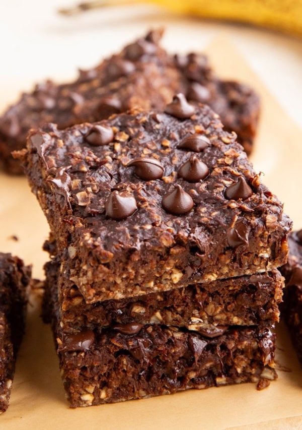 Stack of chocolate banana breakfast bars