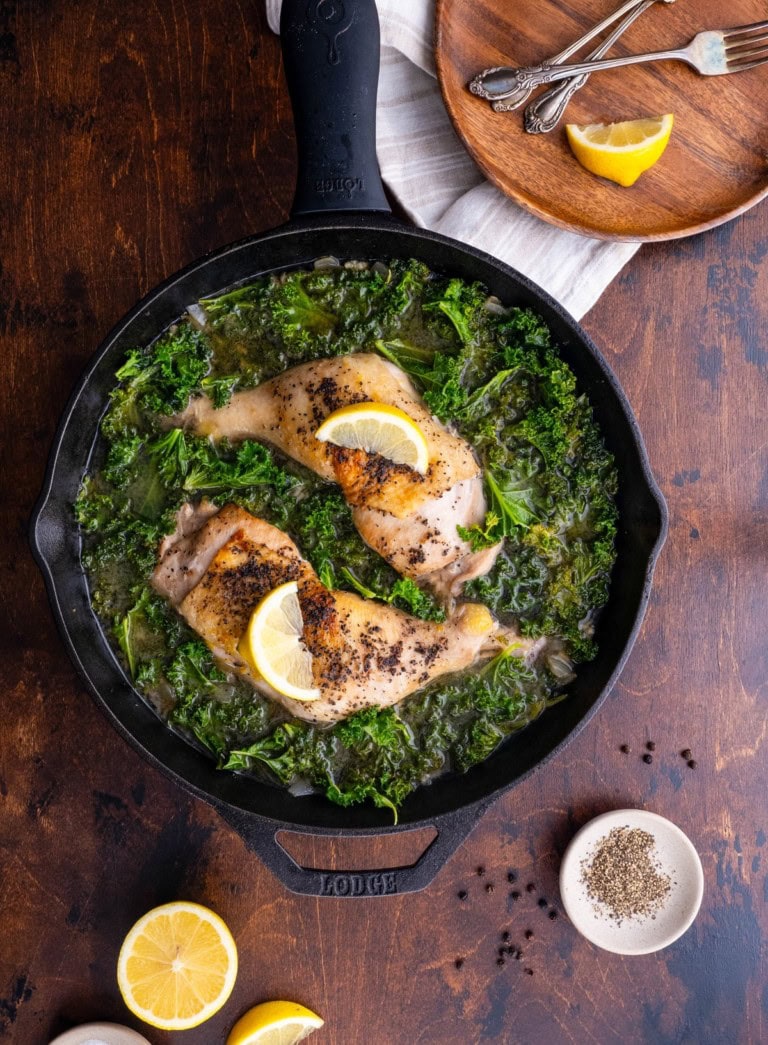 Lemon Garlic Braised Chicken With Kale - The Roasted Root