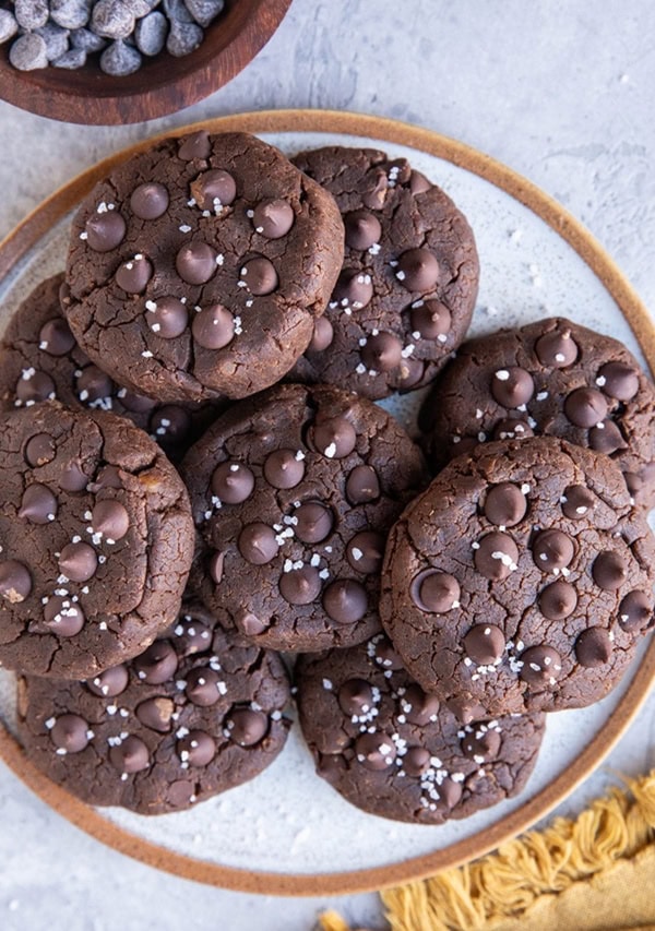 Plate of double chocolate chickpea cookies.