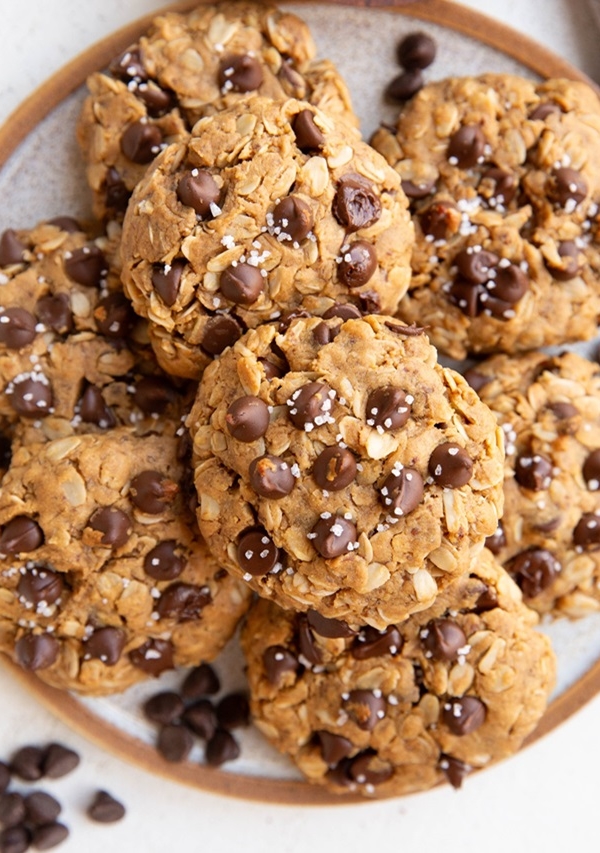 Plate of oatmeal peanut butter chocolate chip cookies