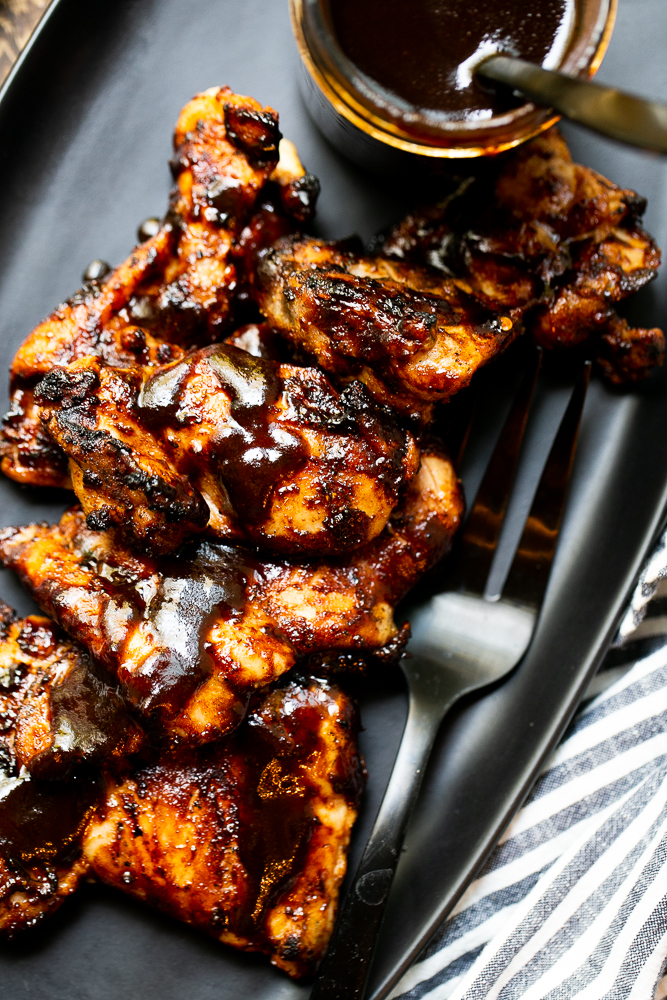 grilled bbq chicken on a plate.