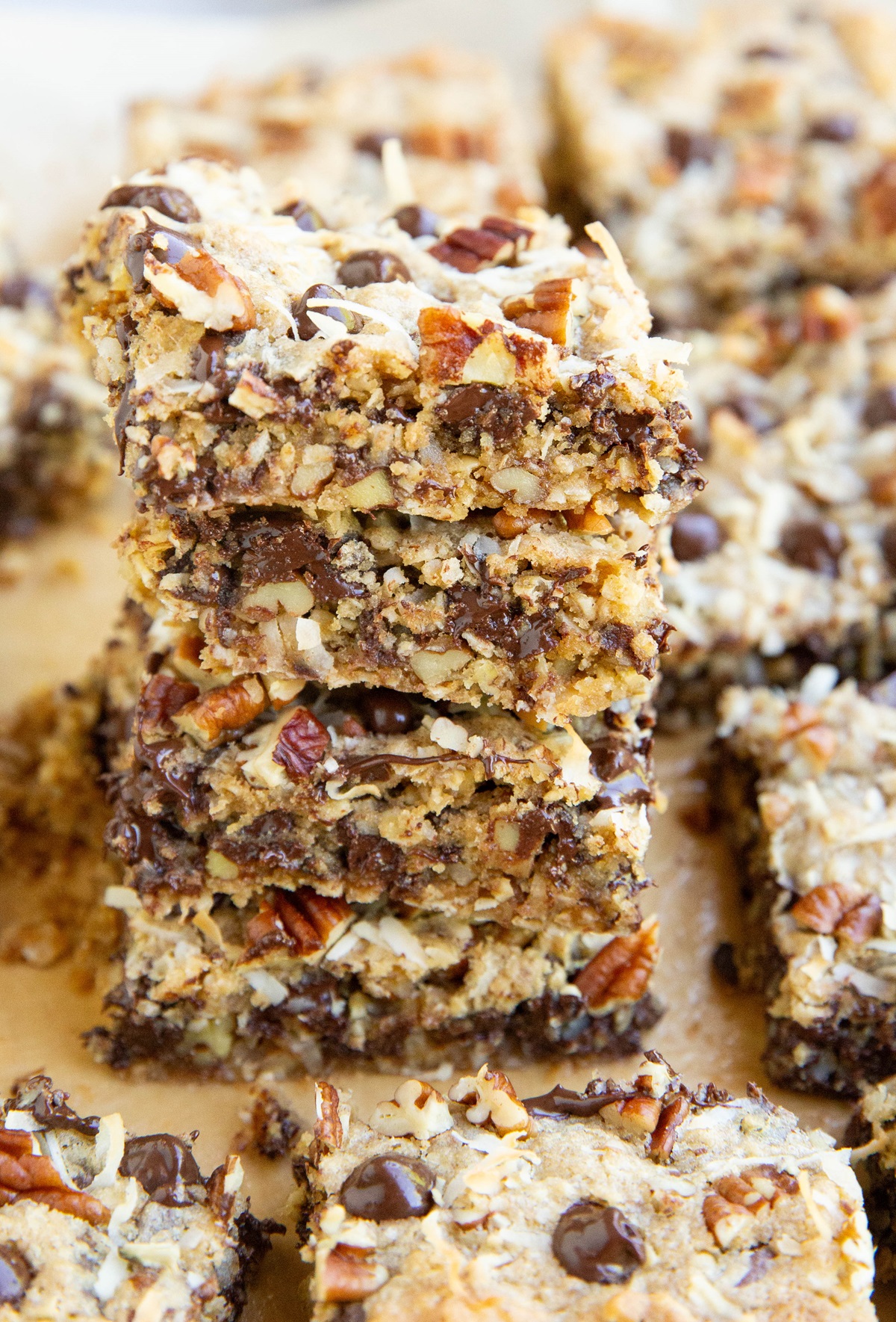 Stack of gluten-free cowboy cookie bars