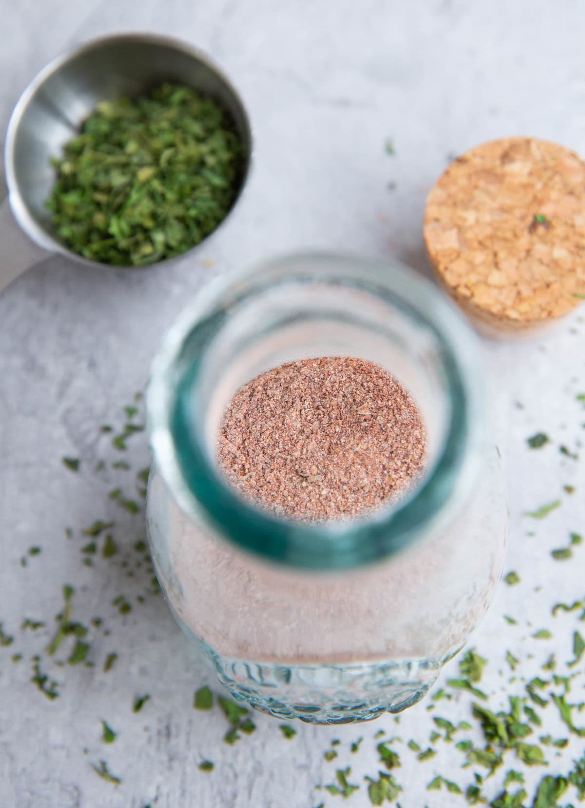 Beef rub inside a jar, looking in.