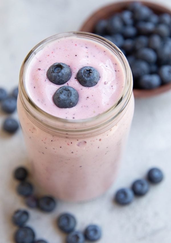 Glass of berry protein smoothie