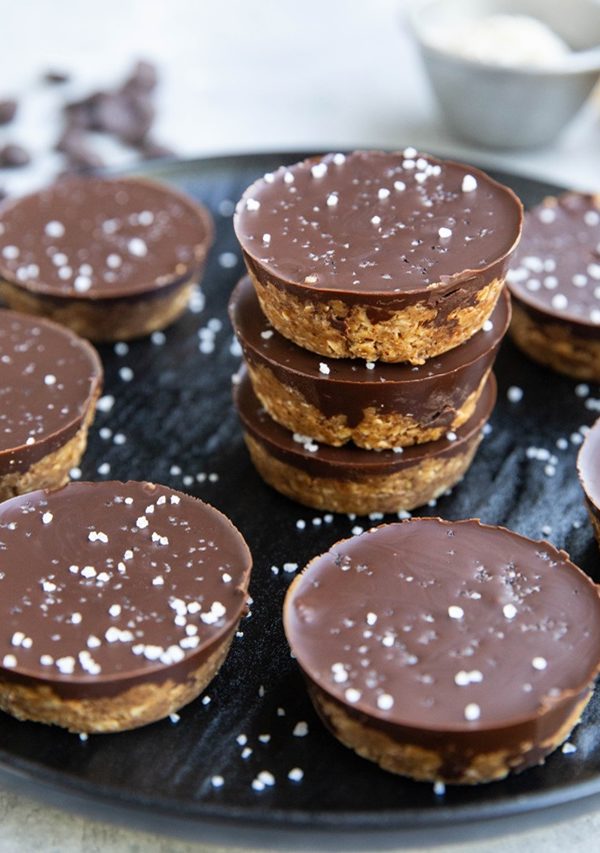 Pile of almond butter cups on a plate