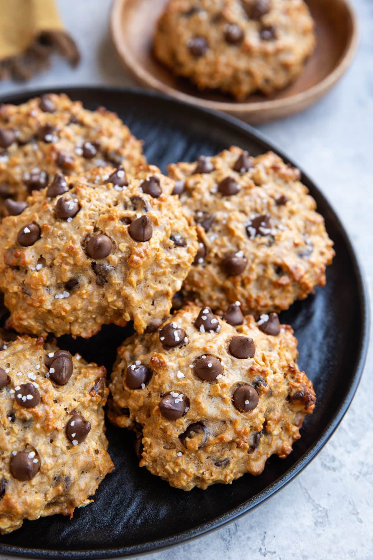 Plate of large peanut butter protein cookies.