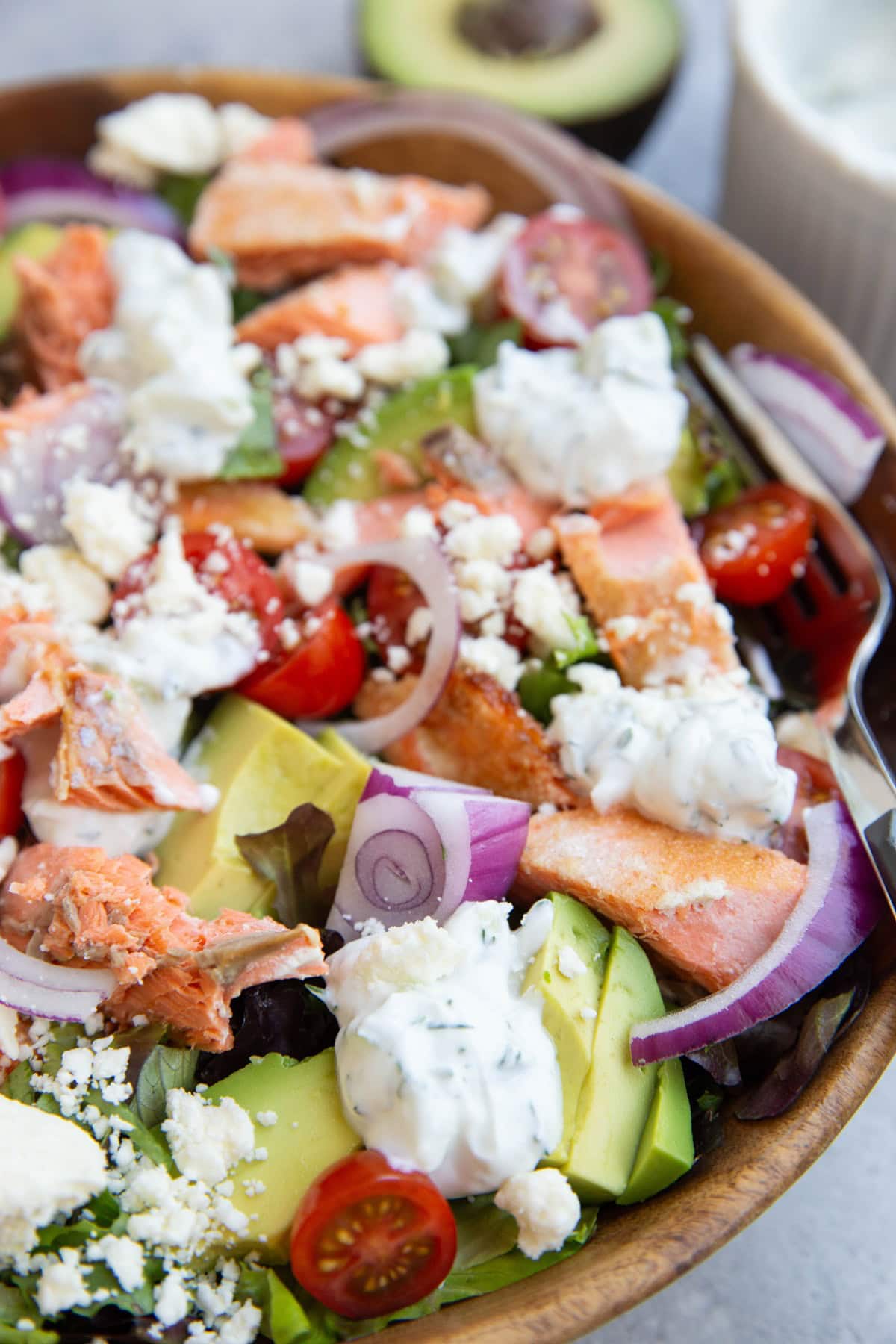 Big bowl of salmon salad.