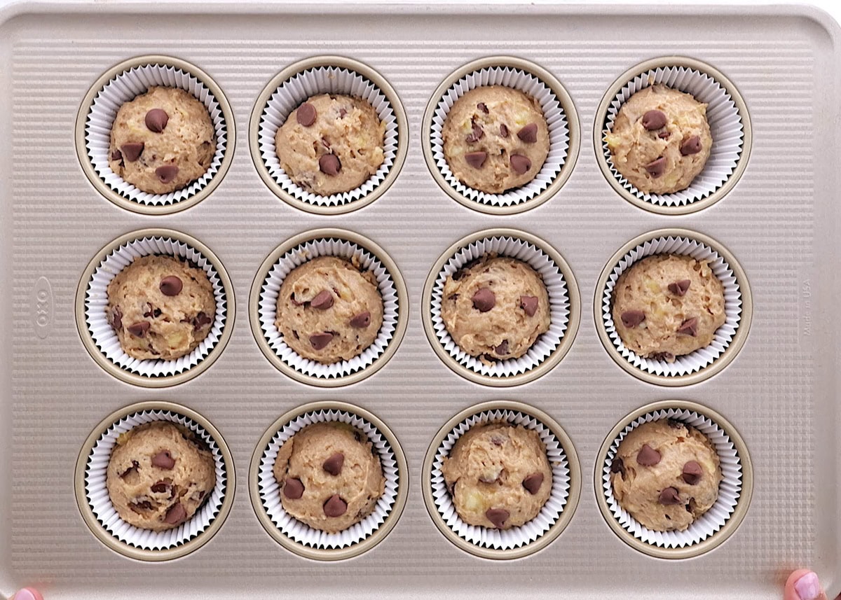 Muffin tray with muffins inside.