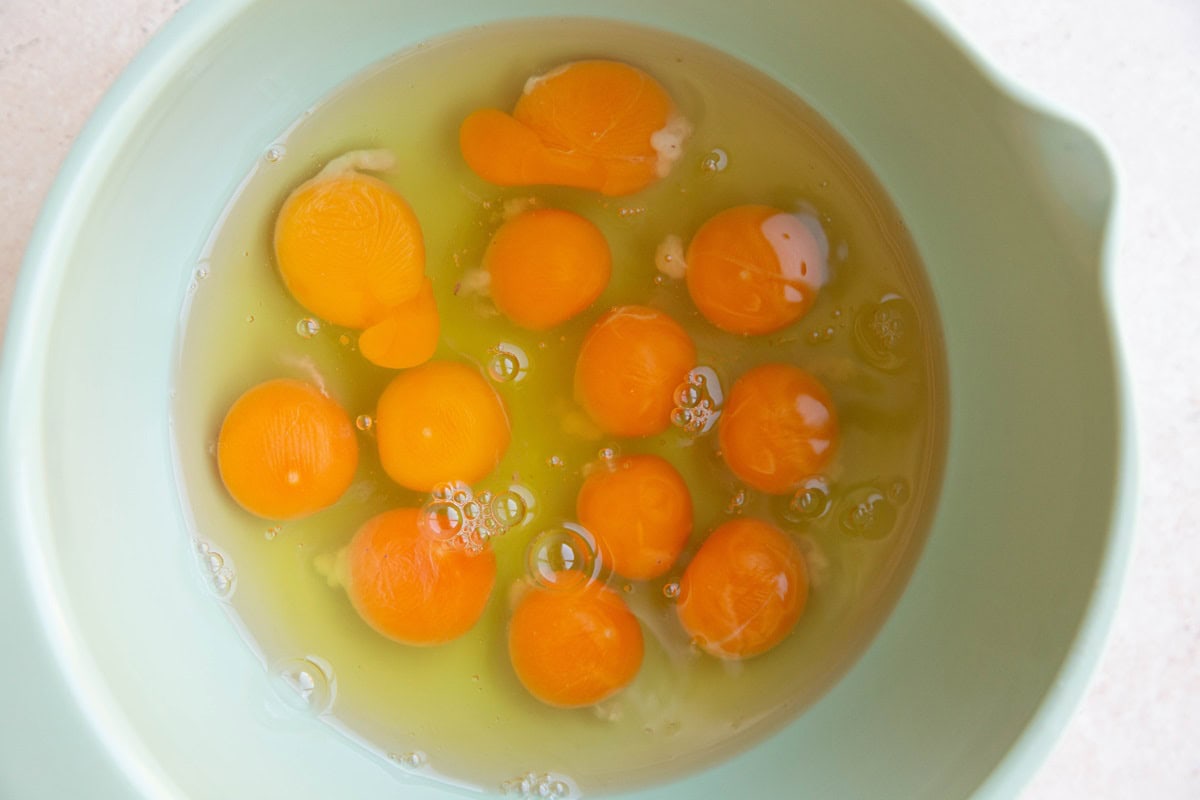 Eggs in a bowl, ready to be beaten.