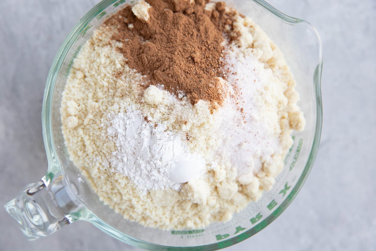 Flour mixture in a large measuring cup to make scones.