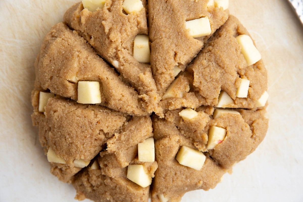 Scone dough cut into triangles