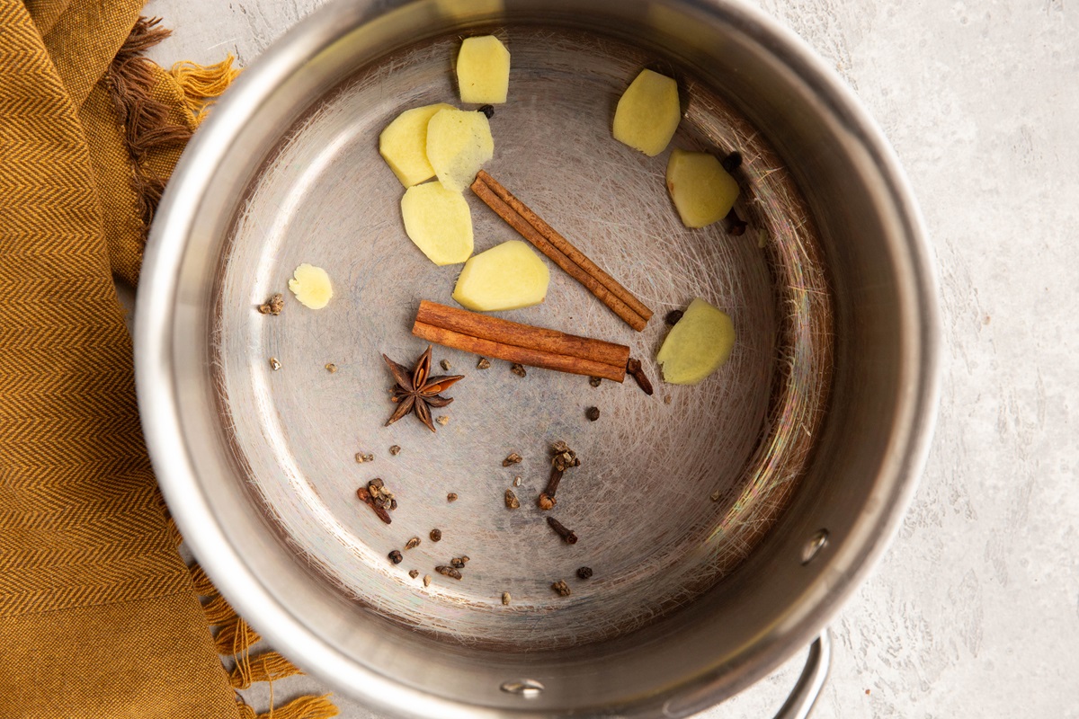 Chai spices in a pot with no water.