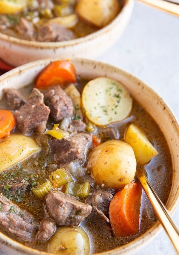 Two bowls of beef stew