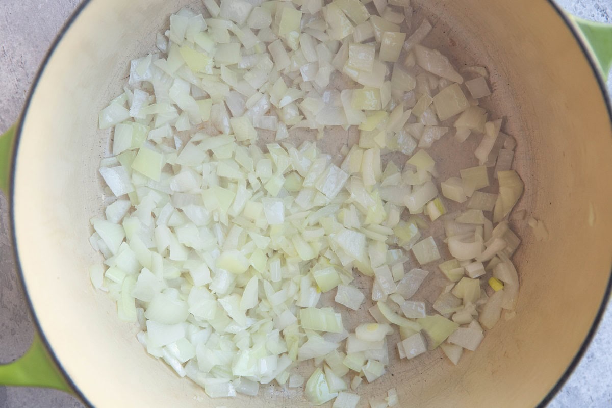 Sauteed onion in a large pot.