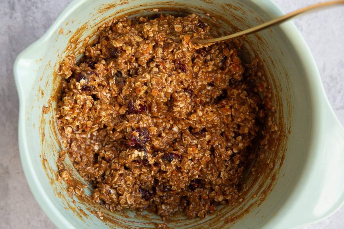 Cranberry orange cookie dough in a mixing bowl.