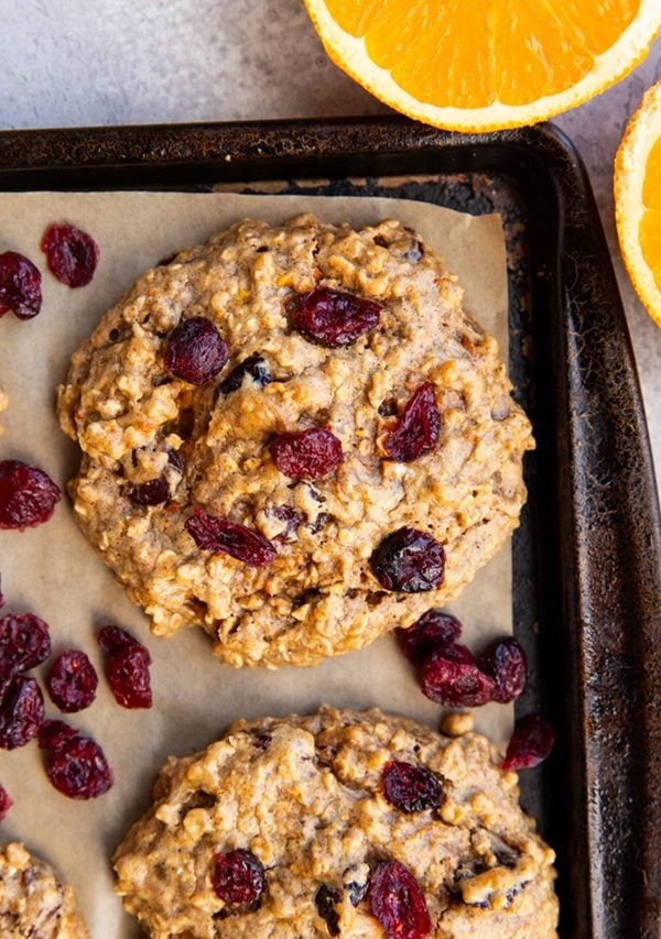 Baking sheet of cranberry orange cookies