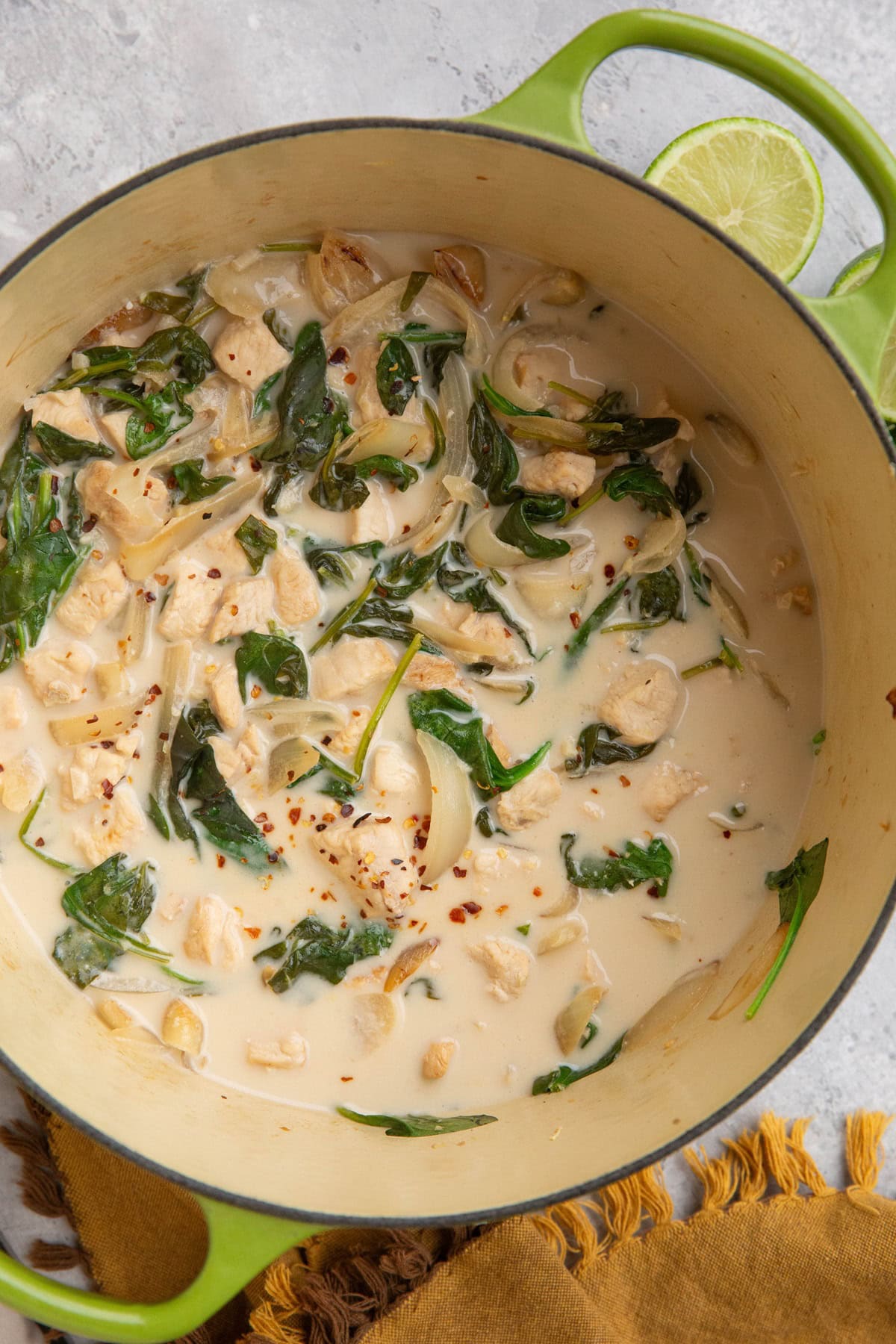 large pot of Thai coconut chicken, ready to serve.