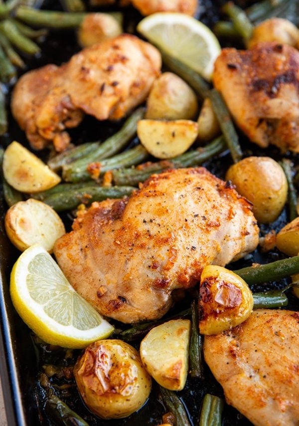 Sheet pan of chicken and vegetables