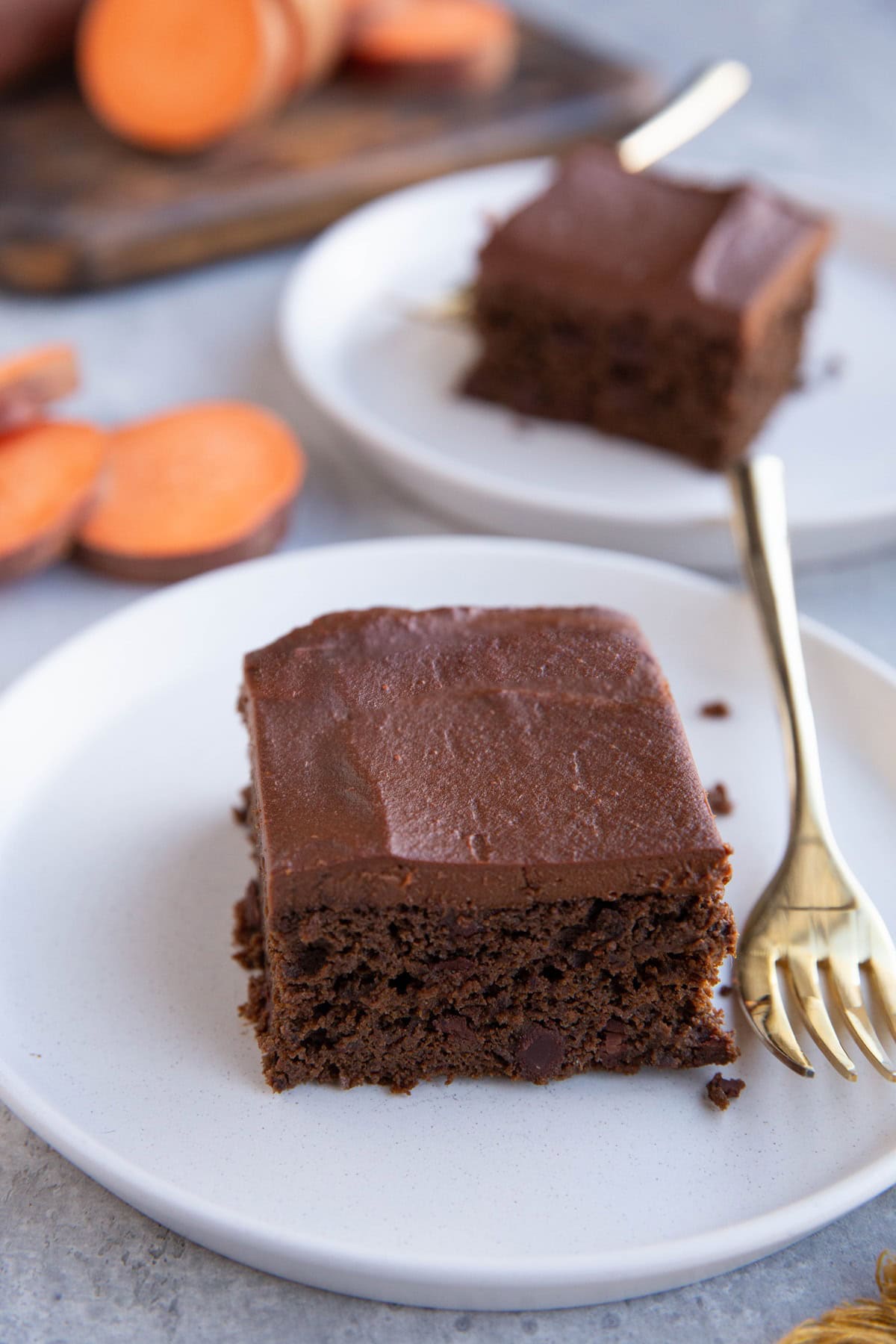 Sweet Potato Chocolate Frosting on top of a black bean chocolate cake. Ready to serve.